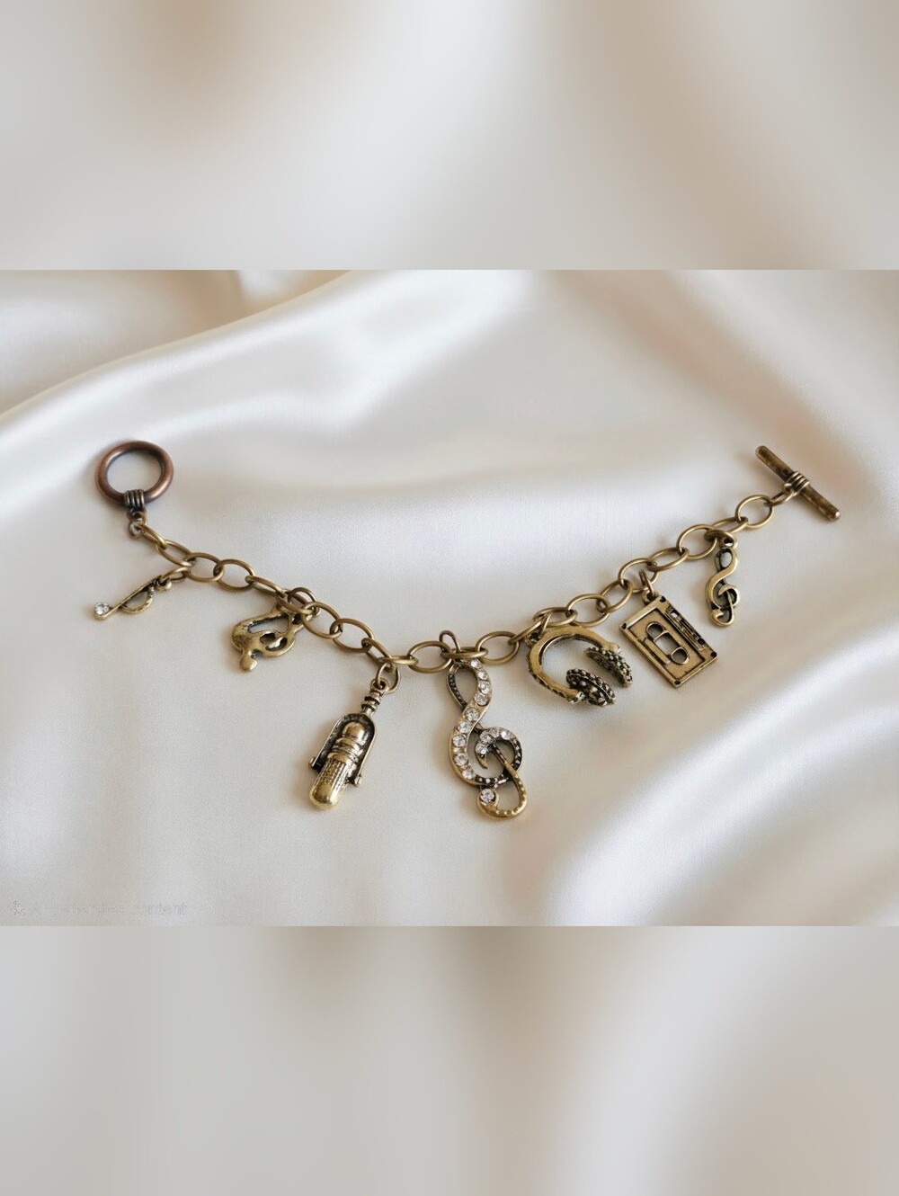 Antique Gold-Tone Musical Note Charm Bracelet with Mixed Charms